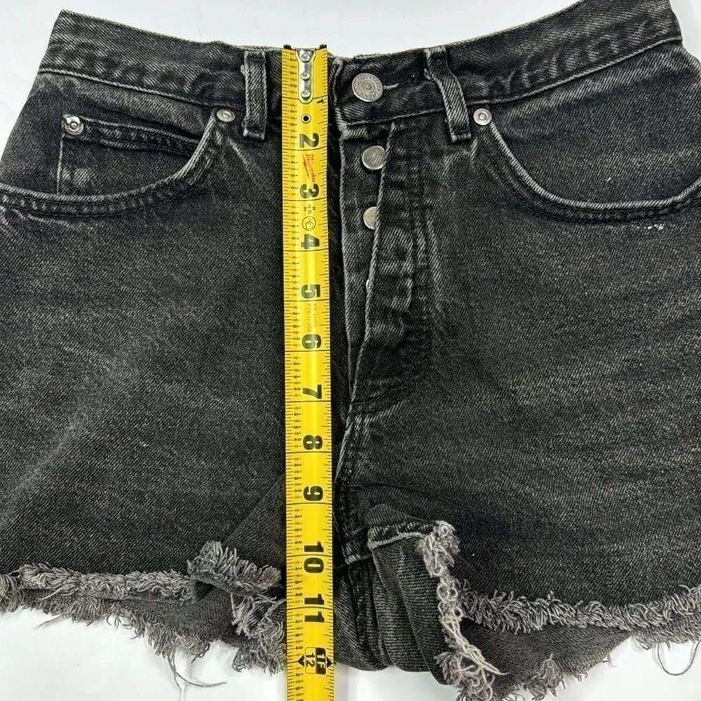 Vintage LEE Black Button Fly Raw Hem Cutoffs  High Waisted Shorts Size 7